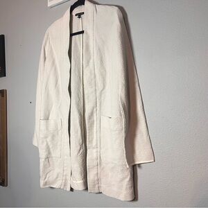 Eileen Fisher Longline Cardigan Open Front Off White Size Small Tencel Cotton
